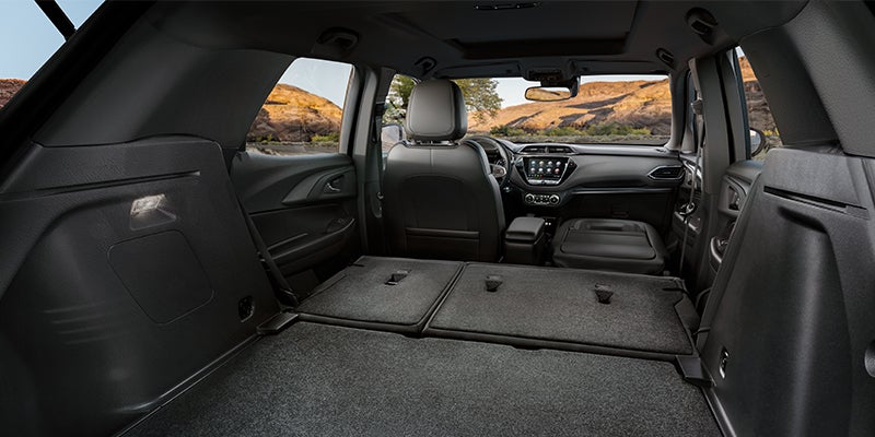 Interior of 2023 Chevy Trailblazer showing Back Seats Laid Down
